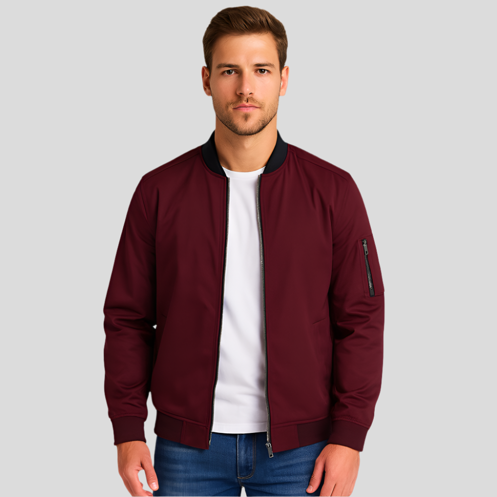 Street-wave Minimalist Bomber Jacket For Men Sleek Versatile Everyday Essential Style