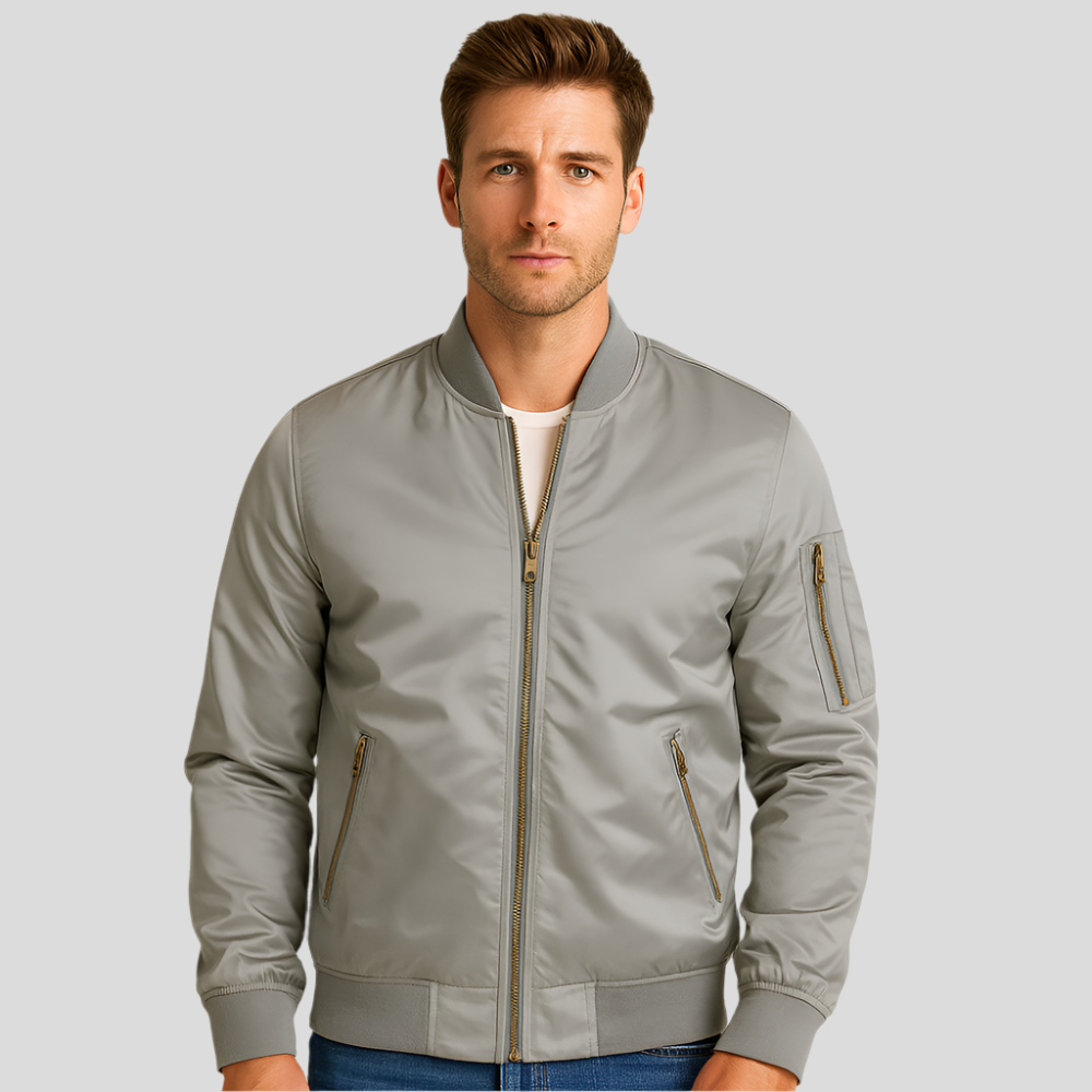 Street-wave Bomber Jacket With Gold Metal Zippers For Men Streetwear Essential Gear