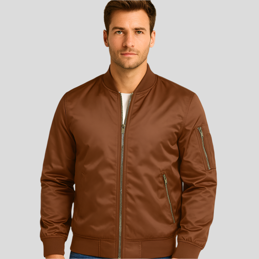 Street-wave Bomber Jacket With Gold Metal Zippers For Men Streetwear Essential Gear