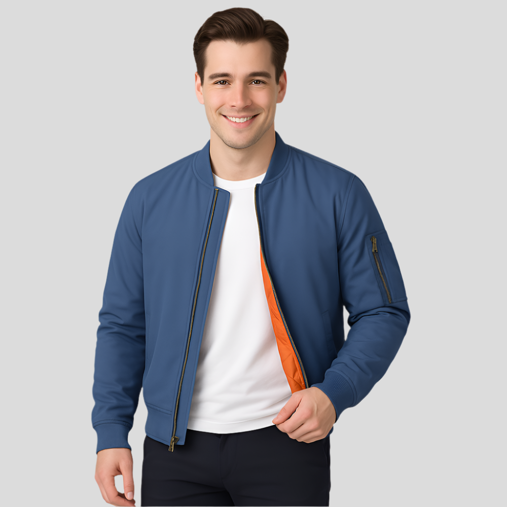 Street-wave Men Bomber Jacket With Cozy Inner Lining For Urban Style And Comfort