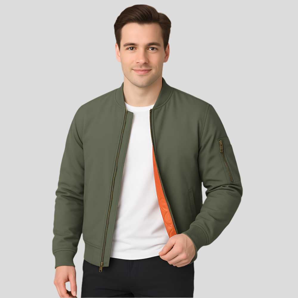 Street-wave Men Bomber Jacket With Cozy Inner Lining For Urban Style And Comfort