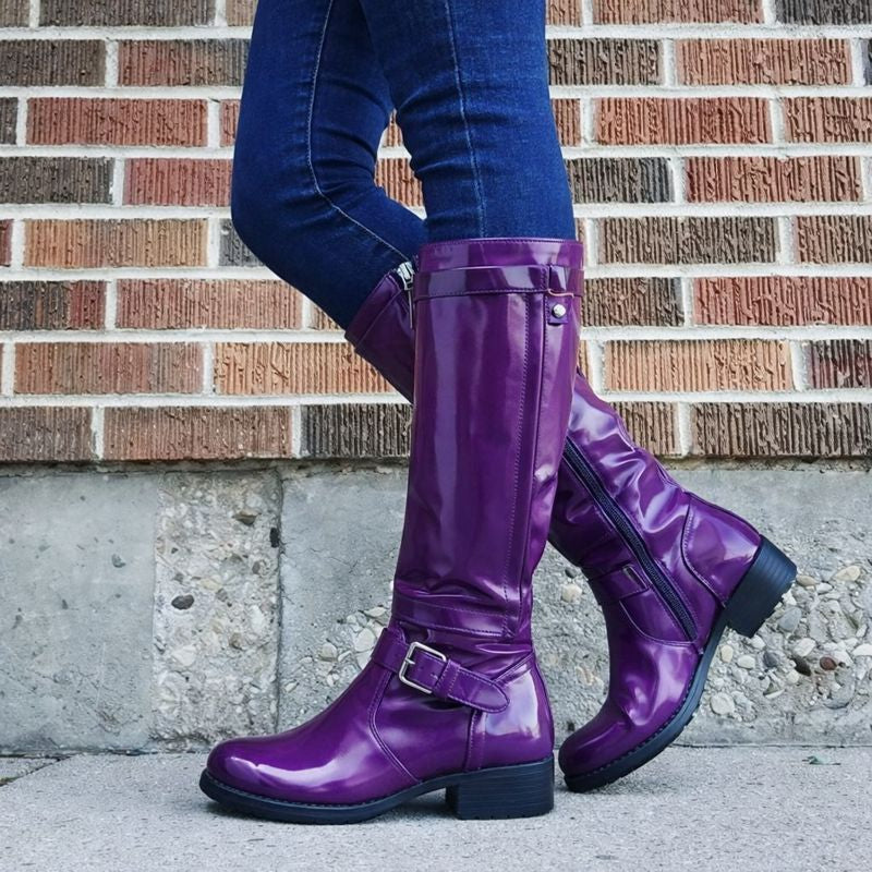 Women's Knee-High Boots with Round Toe and Sturdy Sole