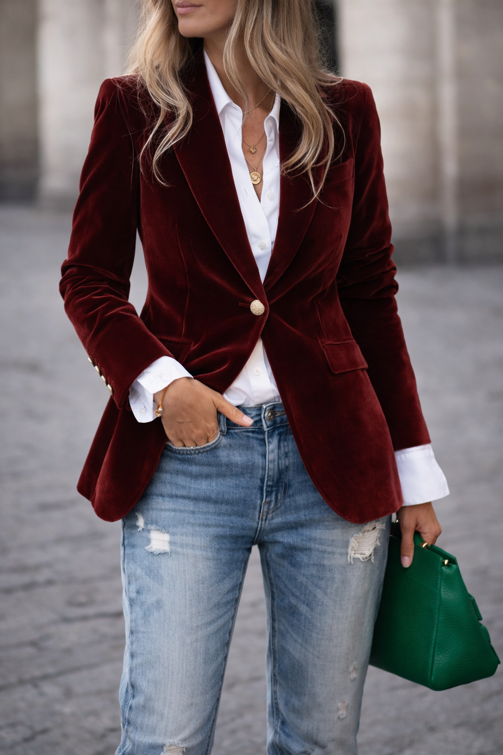 Women's Blazer with Velvet Fabric and Tailored Fit