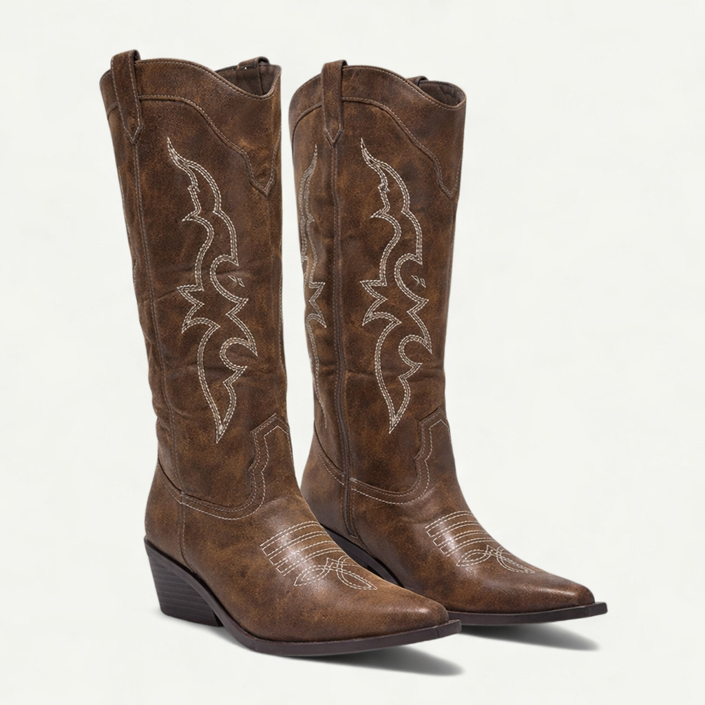 Women's Calf High Pointed Toe Boots with Western Style and Durable Design