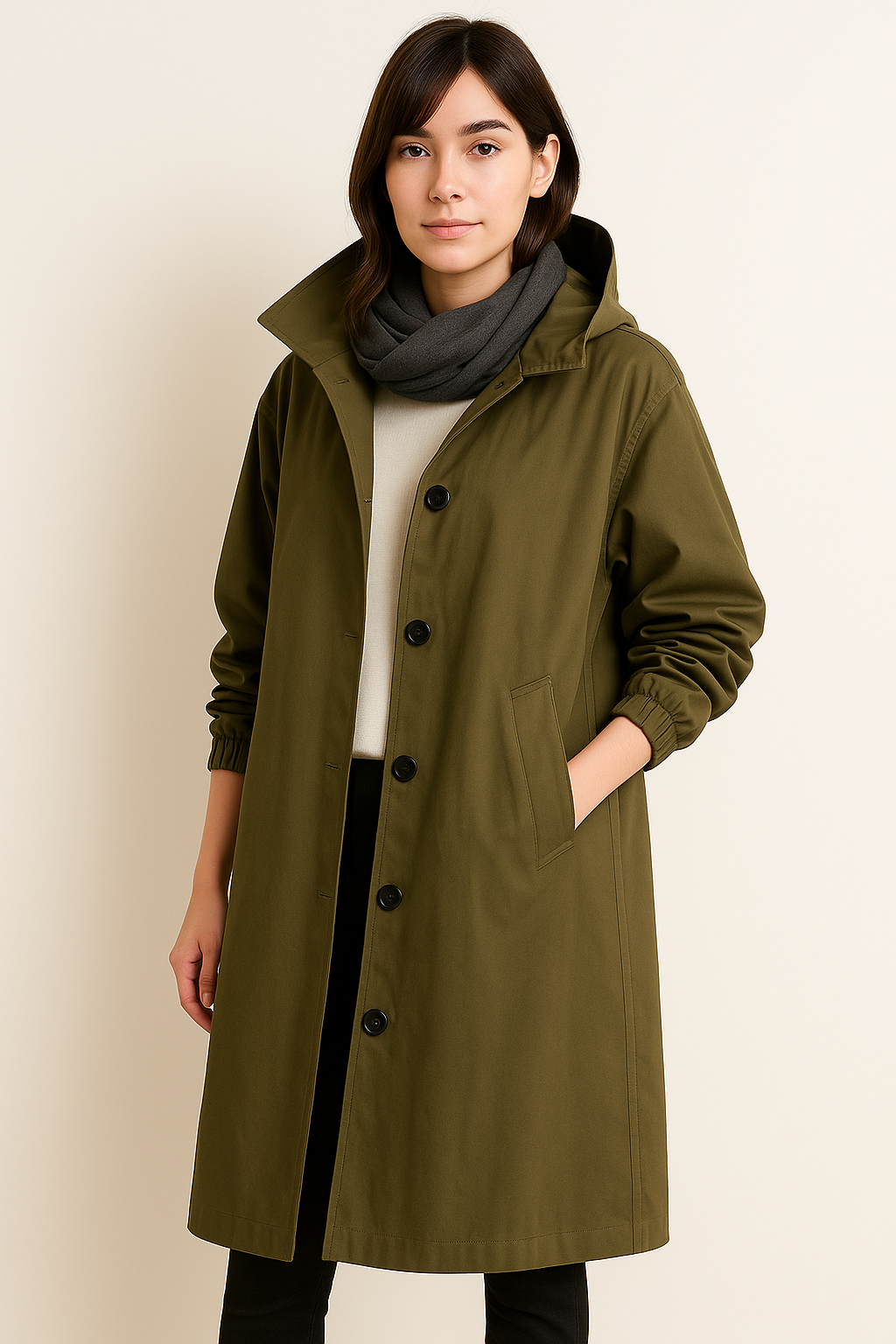 Street-wave Hooded Trench Coat for Women Weatherproof Comfort and Everyday Style