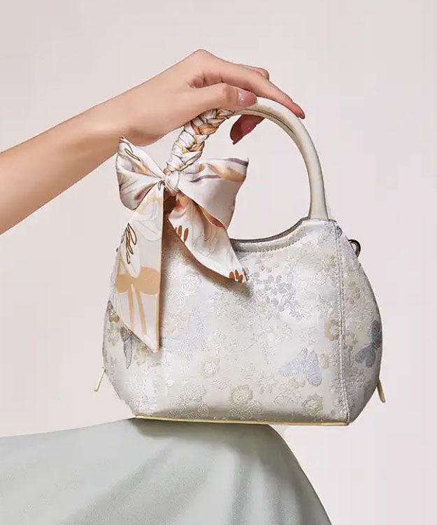 Sac fourre-tout chic en coton jacquard beige avec nœud - Street-Wave