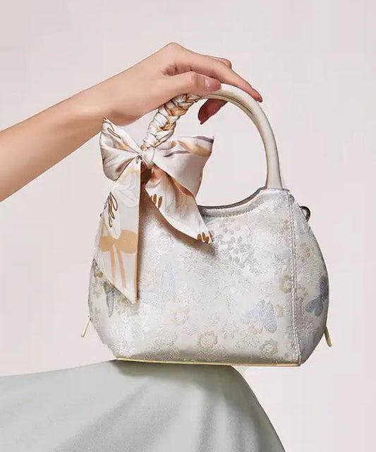 Sac fourre-tout chic en coton jacquard beige avec nœud - Street-Wave