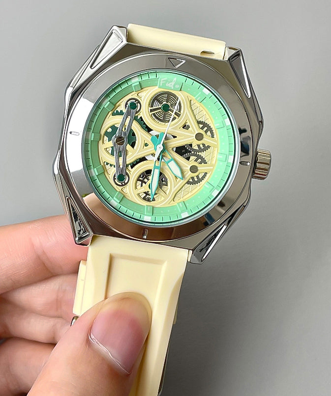 Montres chics beiges en caoutchouc de silicone et cristal saphir étanches - Street-Wave