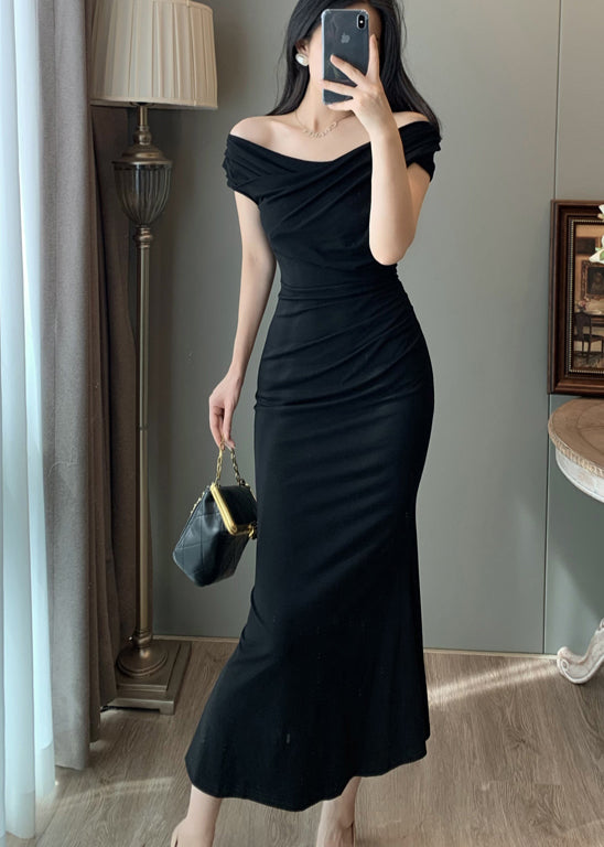 Robe de soirée portefeuille noire chic à épaules dénudées pour l'été - Street-Wave