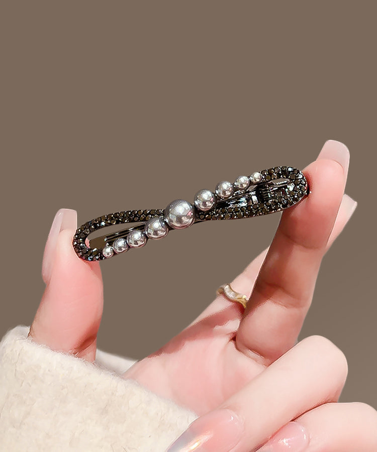 Épingle à cheveux chic en alliage de métal noir, zircon et perle, avec nœud papillon. - Street-Wave