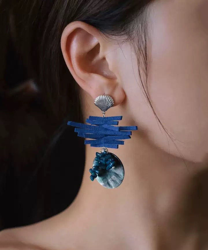 Boucles d'oreilles pendantes asymétriques chics en argent sterling bleu - Street-Wave