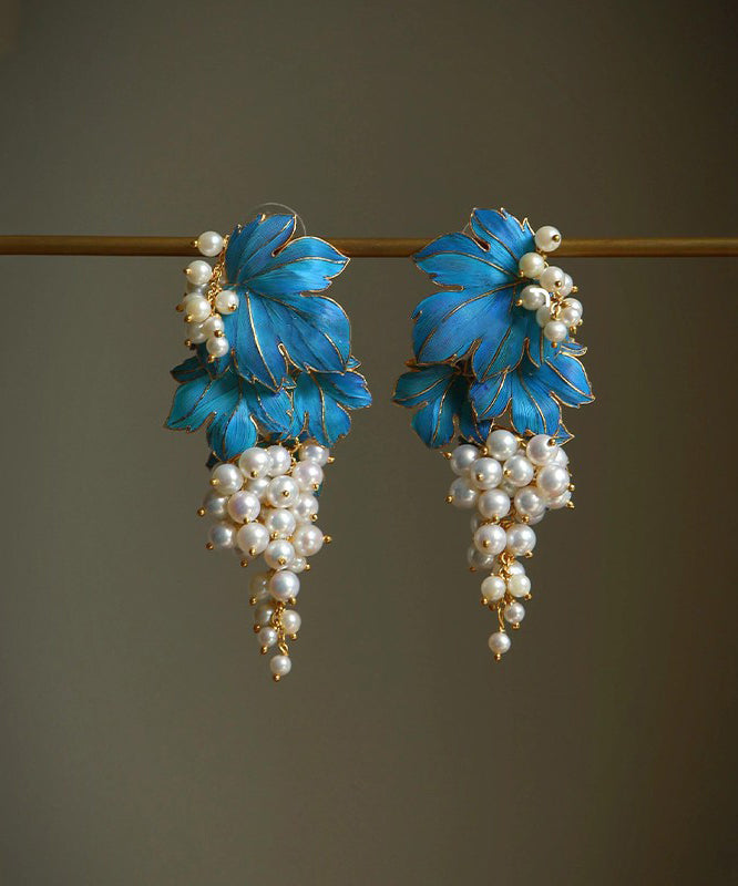 Boucles d'oreilles à tige chics en argent sterling bleu surdoré avec glaçage goutte à goutte de raisin - Street-Wave