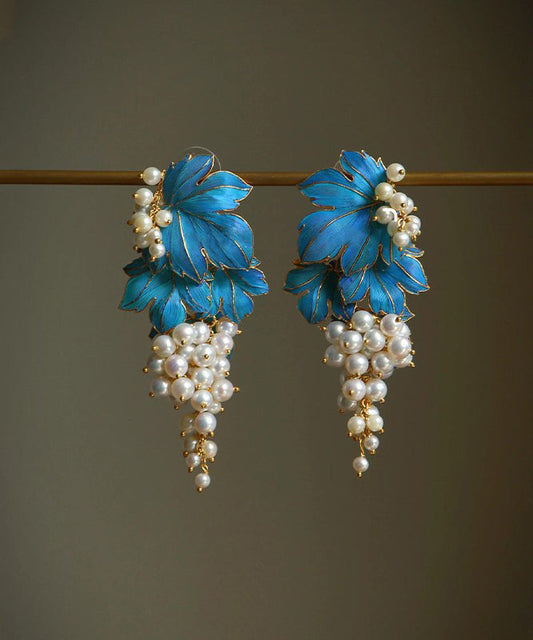 Boucles d'oreilles à tige chics en argent sterling bleu surdoré avec glaçage goutte à goutte de raisin - Street-Wave
