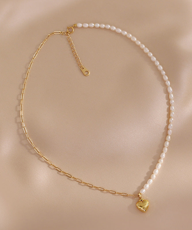 Collier pendentif asymétrique en or 14 carats avec perles et patchwork chic et colorblock - Street-Wave