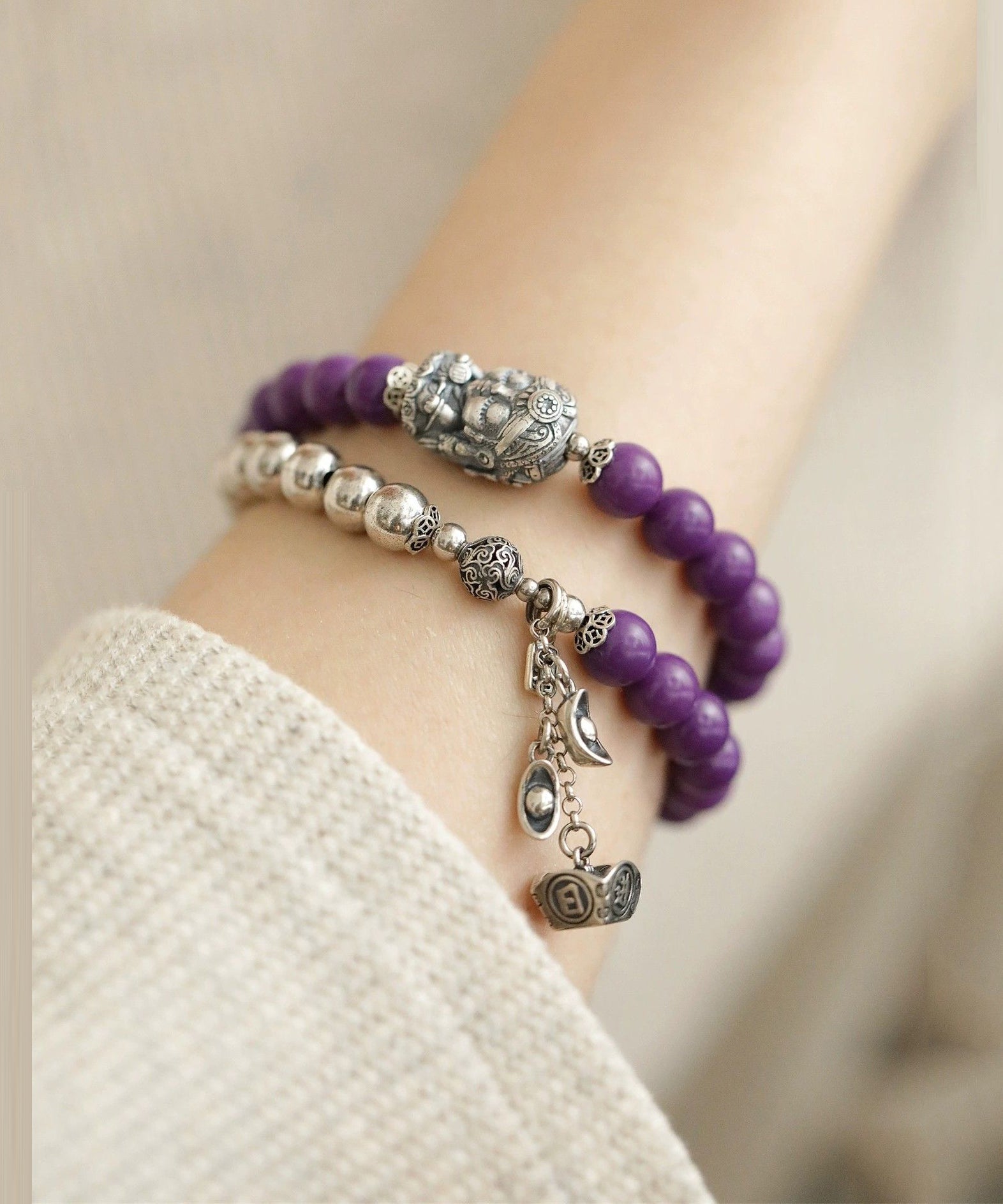 Bracelet à breloques chic en argent sterling colorblock et perles Thriving Business - Street-Wave