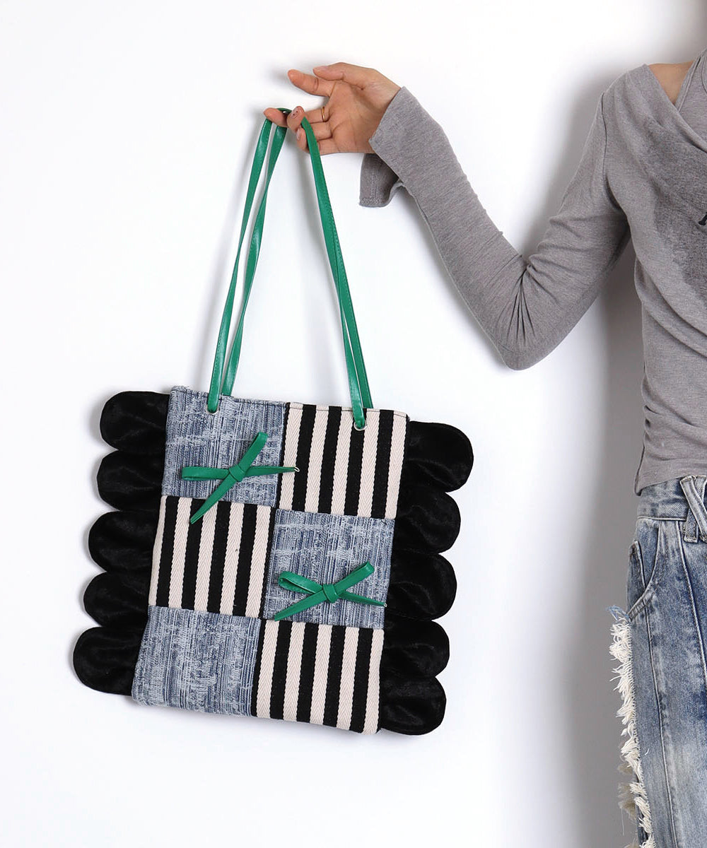Sacs à bandoulière en coton rayé patchwork bleu denim chic - Street-Wave