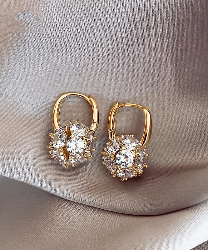 Boucles d'oreilles créoles sphériques chics en alliage de cuivre doré et zircon - Street-Wave