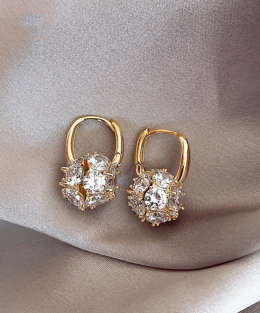 Boucles d'oreilles créoles sphériques chics en alliage de cuivre doré et zircon - Street-Wave