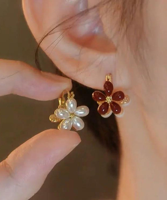 Boucles d'oreilles créoles chics à motif floral doré et cuivre surdoré - Street-Wave