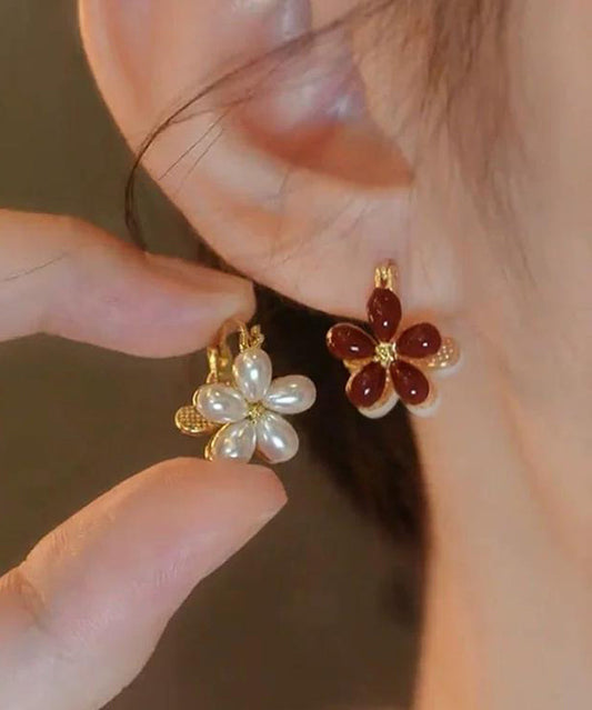 Boucles d'oreilles créoles chics à motif floral doré et cuivre surdoré - Street-Wave