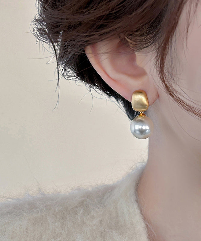 Boucles d'oreilles pendantes chics en alliage de métal doré et perles - Street-Wave