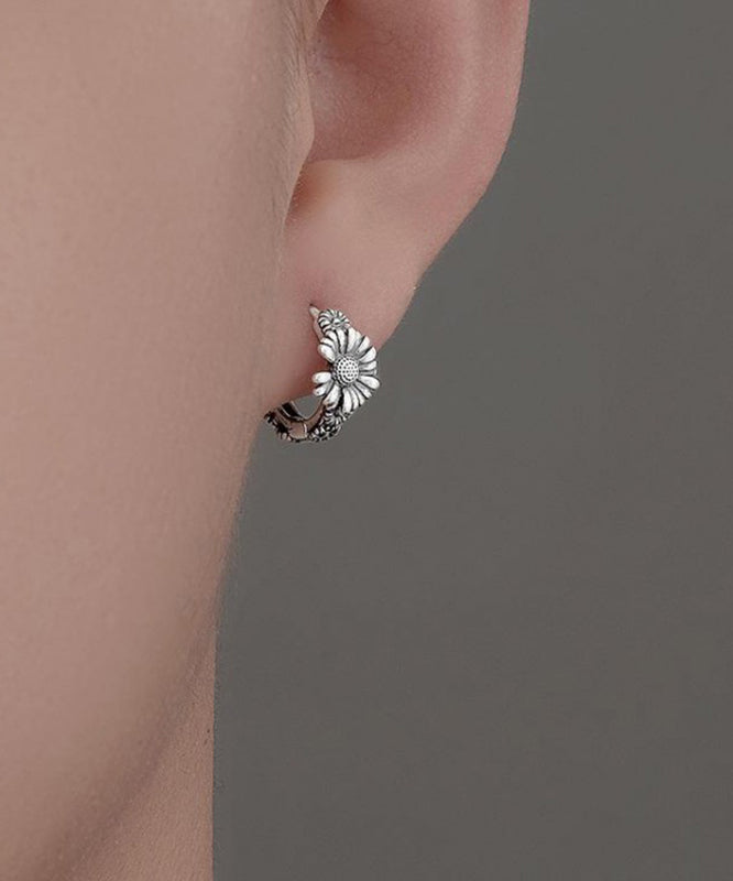 Boucles d'oreilles créoles chics en soie et cuivre avec petites marguerites pour hommes - Street-Wave