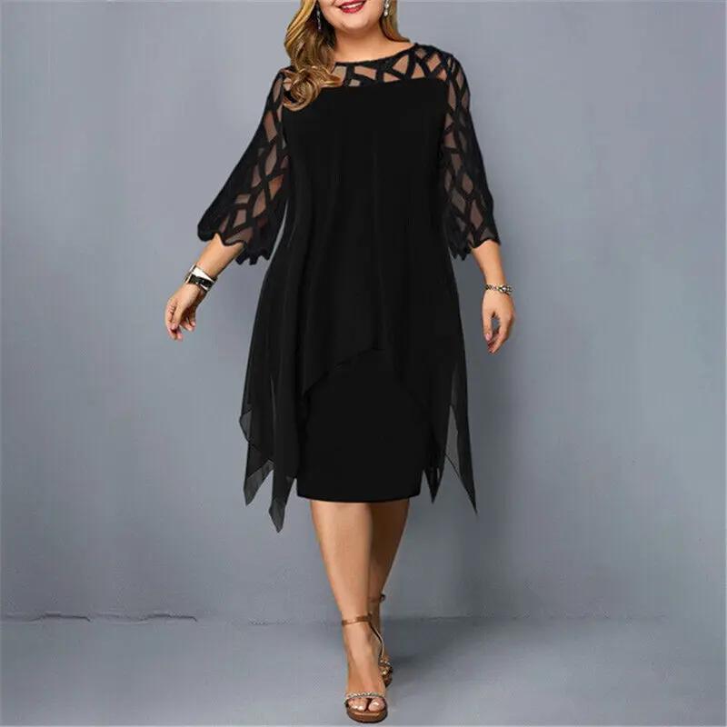 Plus Size Midi Dress Street Wave Versatile Day To Night
