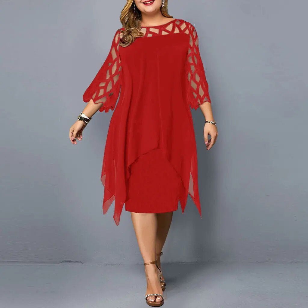 Plus Size Midi Dress Street Wave Versatile Day To Night