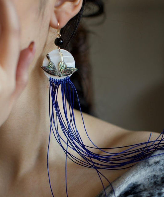 Boucles d'oreilles pendantes chics en alliage violet avec coquillage en agate et pampilles papillon - Street-Wave