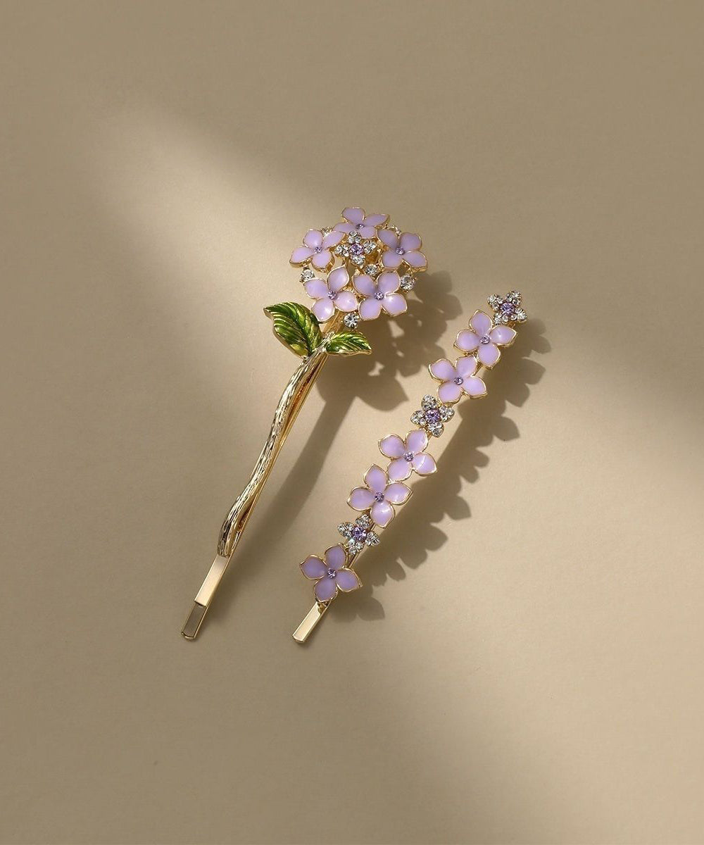 Épingle à cheveux asymétrique à motif floral en alliage violet chic, ornée de cristaux de zircon et d'un effet coulant. - Street-Wave