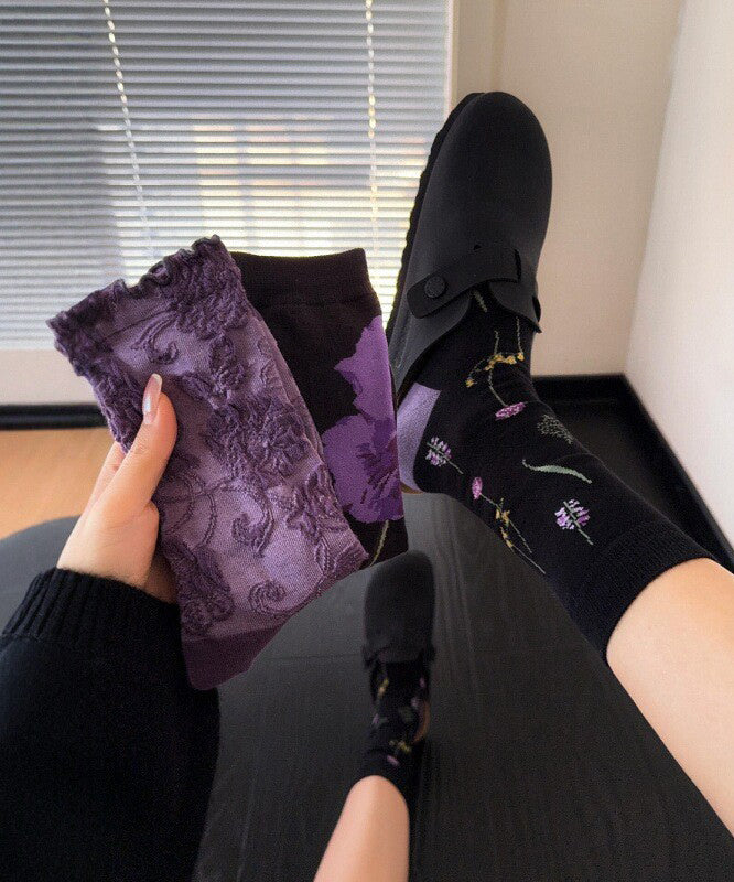 Chaussettes mi-mollet chics en coton jacquard violet - Street-Wave