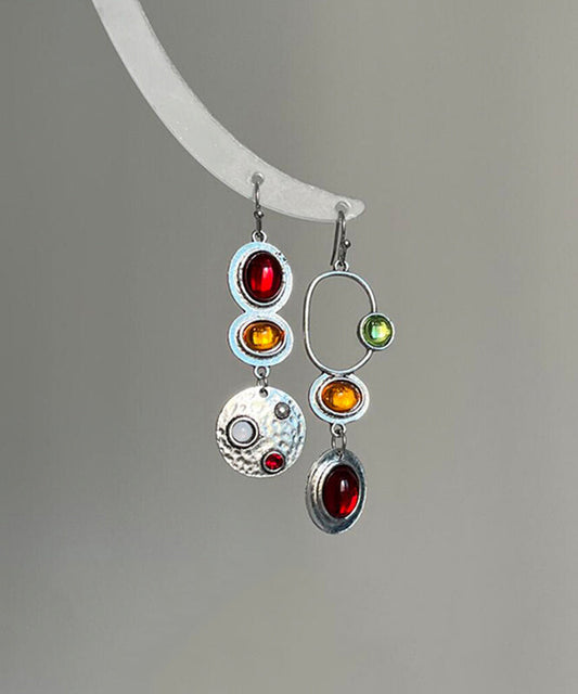Boucles d'oreilles pendantes géométriques ajourées en alliage d'argent sterling arc-en-ciel chic - Street-Wave