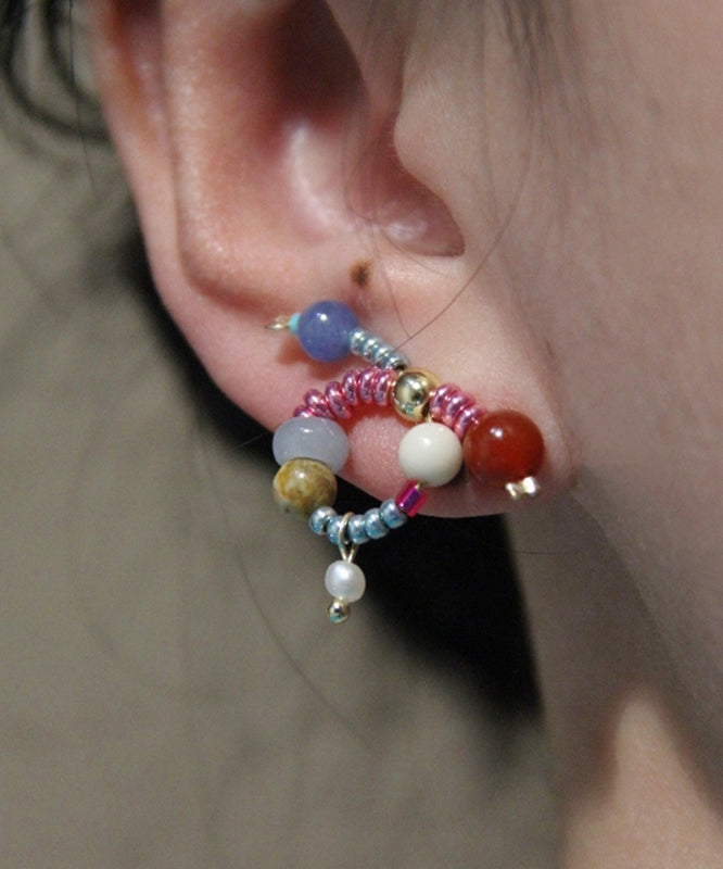 Boucles d'oreilles à tige chics en argent sterling avec nœud en jade et agate surdoré - Street-Wave