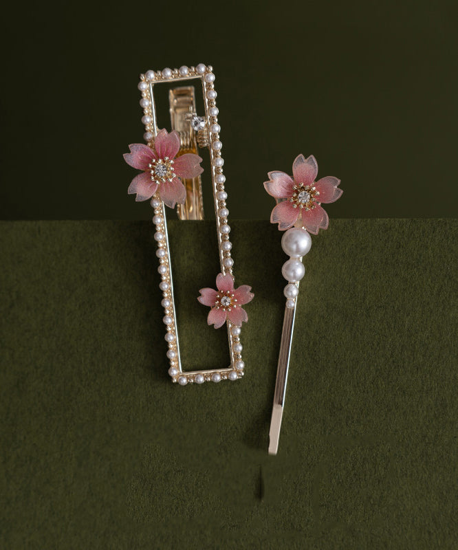 Ensemble de deux épingles à cheveux florales en alliage de zircon et résine de style chinois - Street-Wave