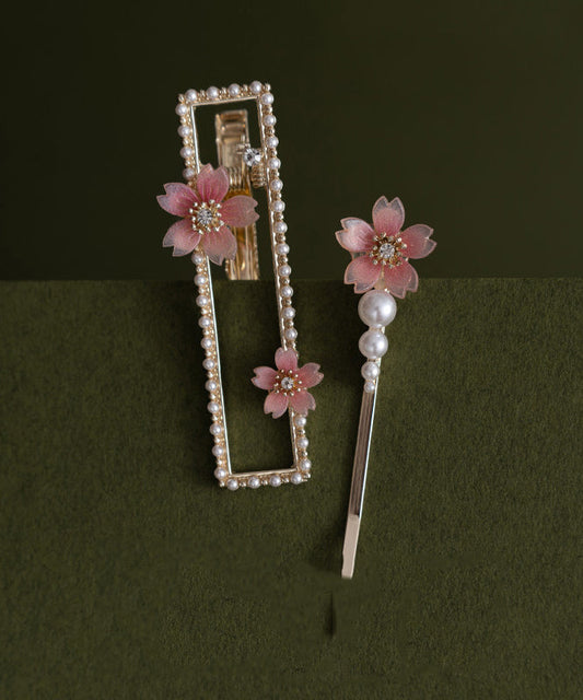 Ensemble de deux épingles à cheveux florales en alliage de zircon et résine de style chinois - Street-Wave