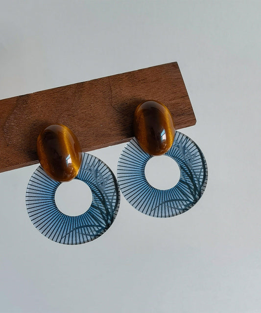 Boucles d'oreilles créoles en alliage acrylique bleu et ambre de style chinois - Street-Wave