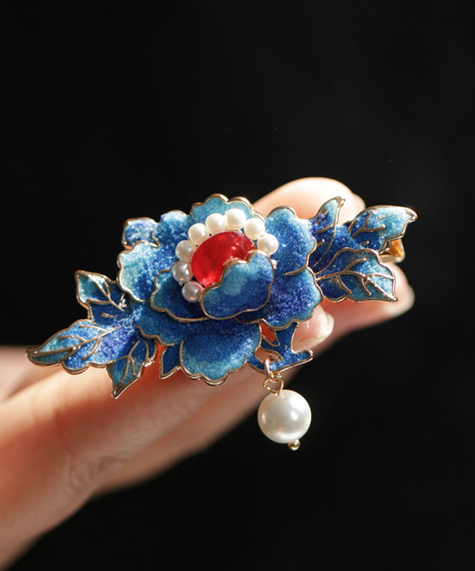 Épingle à cheveux en alliage bleu et émail de style chinois - Street-Wave