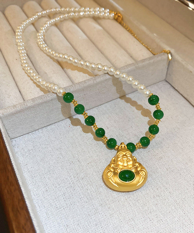 Collier avec pendentif en forme de statue de Bouddha en alliage de cuivre colorblock de style chinois - Street-Wave