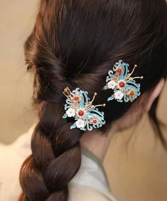 Épingle à cheveux en argent sterling colorblock de style chinois avec clochette, orchidée, papillon et perles - Street-Wave