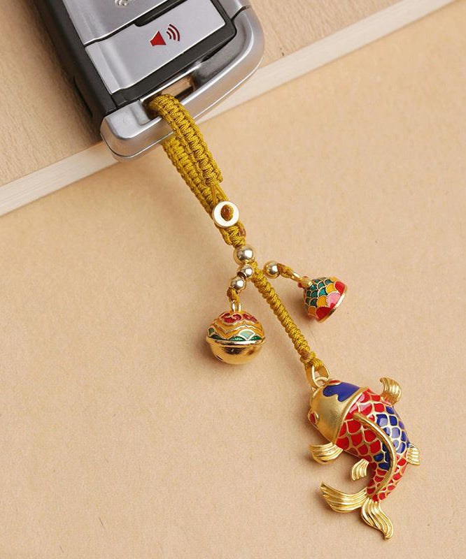 Porte-clés carpe brochée en or antique de style chinois - Street-Wave