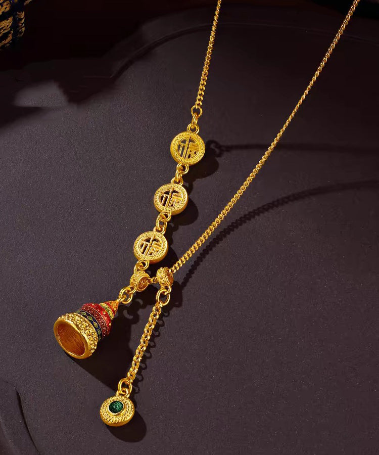 Collier lariat en or antique de style chinois avec cristal émaillé - Street-Wave