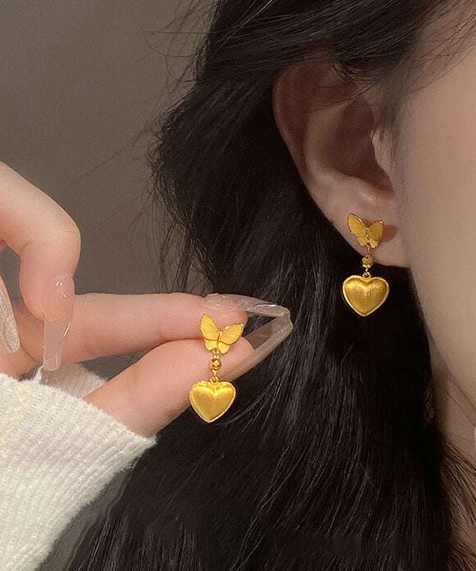 Boucles d'oreilles pendantes papillon en cuivre doré de style chinois - Street-Wave