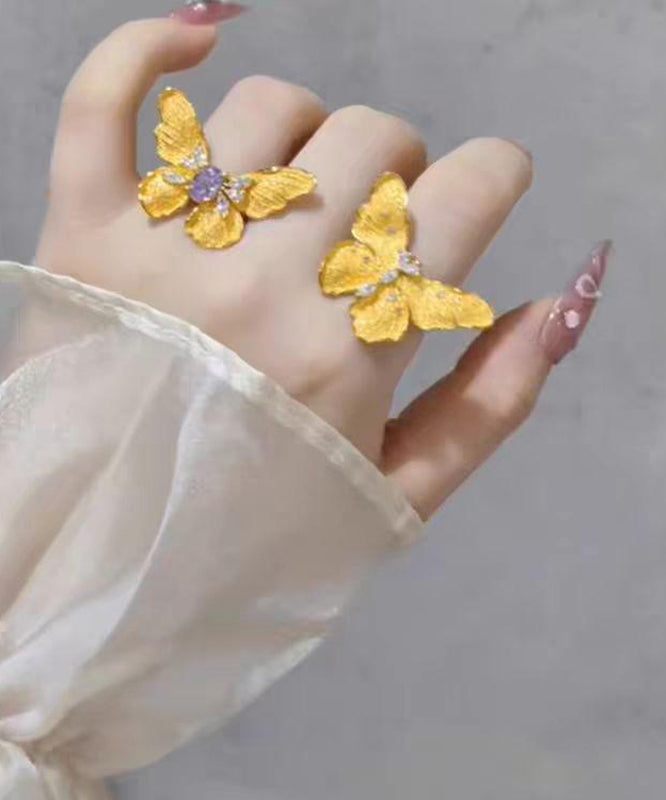 Ensemble de deux bagues papillon en argent sterling doré de style chinois - Street-Wave