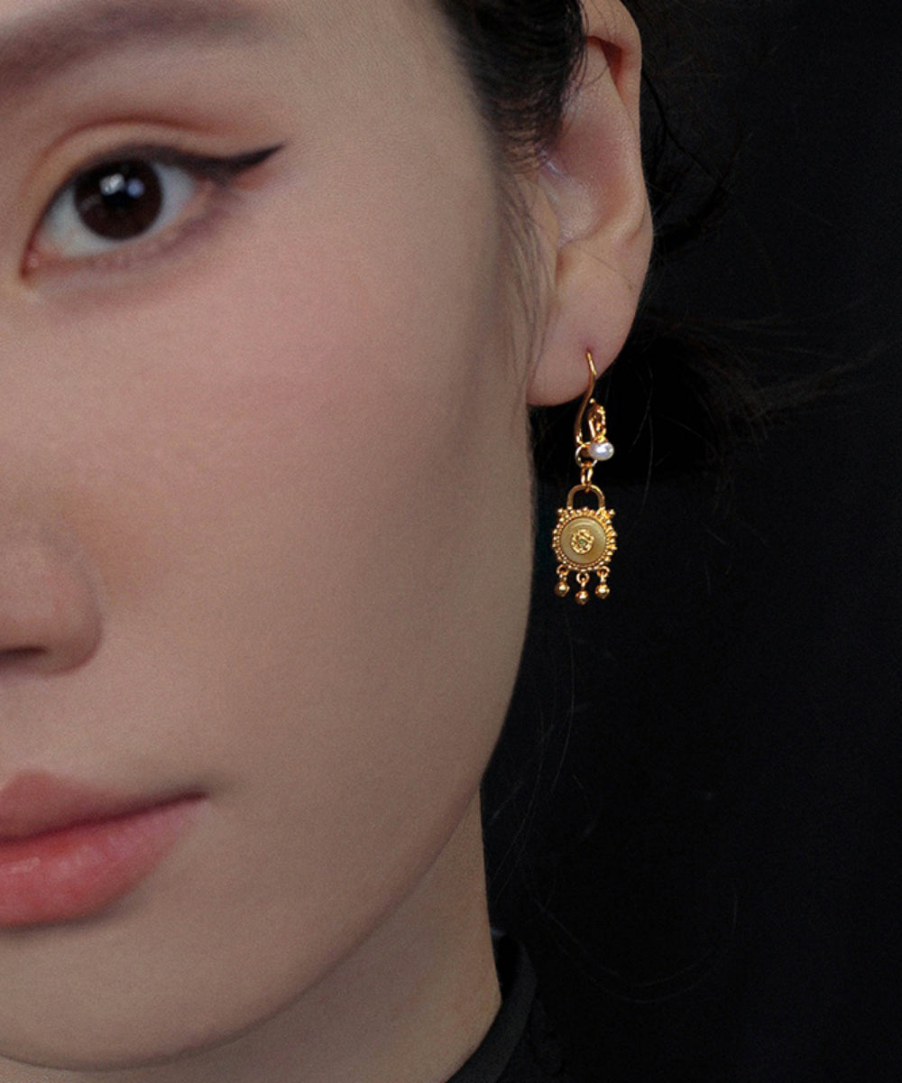 Boucles d'oreilles pendantes en cire d'abeille, perles et argent sterling doré de style chinois - Street-Wave