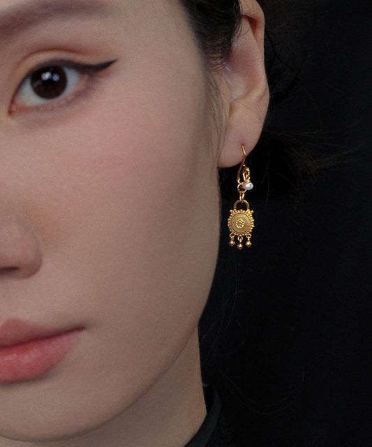 Boucles d'oreilles pendantes en cire d'abeille, perles et argent sterling doré de style chinois - Street-Wave