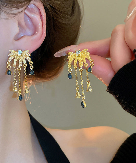 Boucles d'oreilles pendantes à pampilles en forme de goutte d'eau, style chinois, en argent sterling doré et zircons - Street-Wave