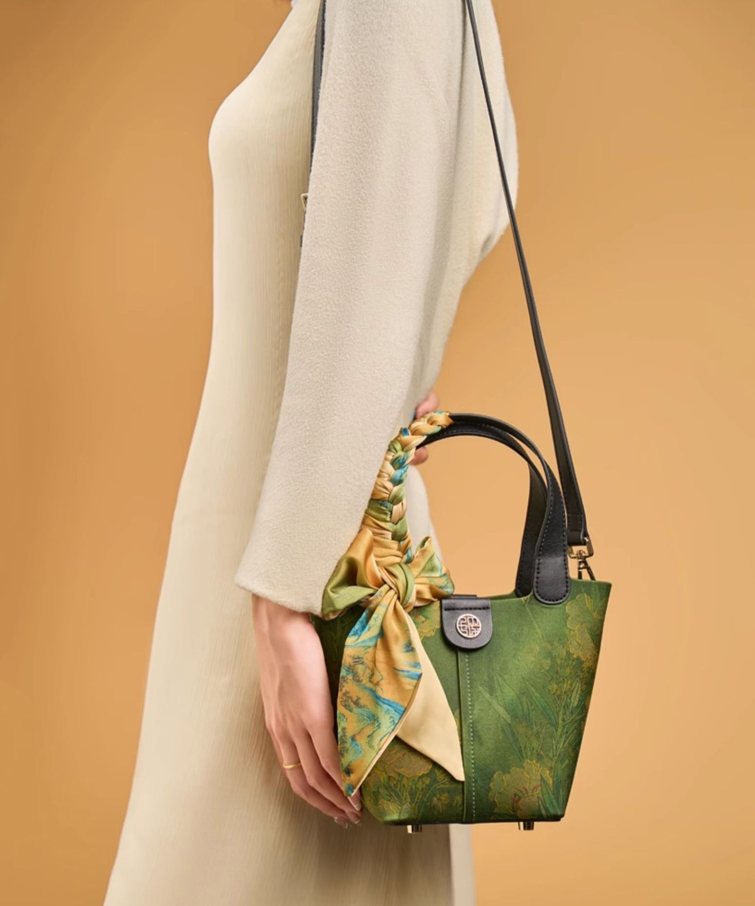 Sac fourre-tout polyvalent en soie à imprimé vert de style chinois - Street-Wave