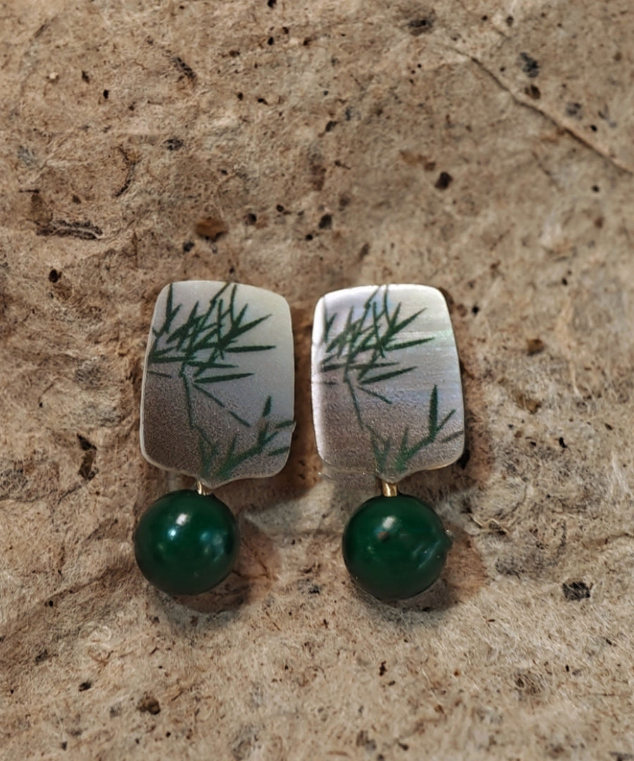 Boucles d'oreilles pendantes en argent sterling vert de style chinois avec agaré surdoré - Street-Wave