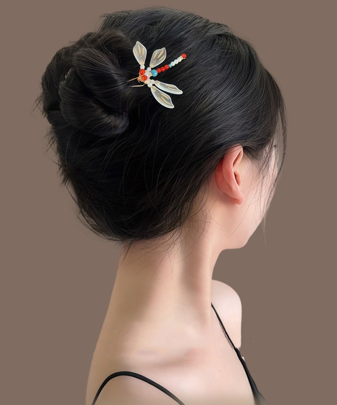 Épingle à cheveux en forme de U en forme de libellule surdorée arc-en-ciel de style chinois - Street-Wave