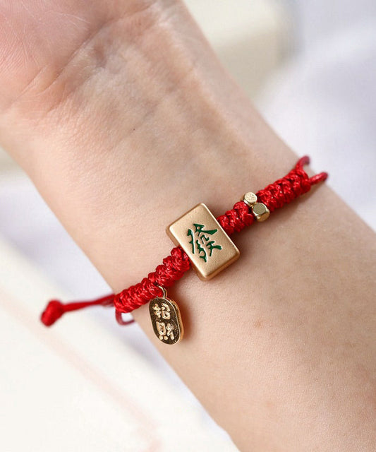 Bracelet à breloques Mahjong tissé en alliage rouge de style chinois - Street-Wave